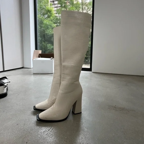 Womens Boots White Cream Knee High Boots MANGO Women's Off White